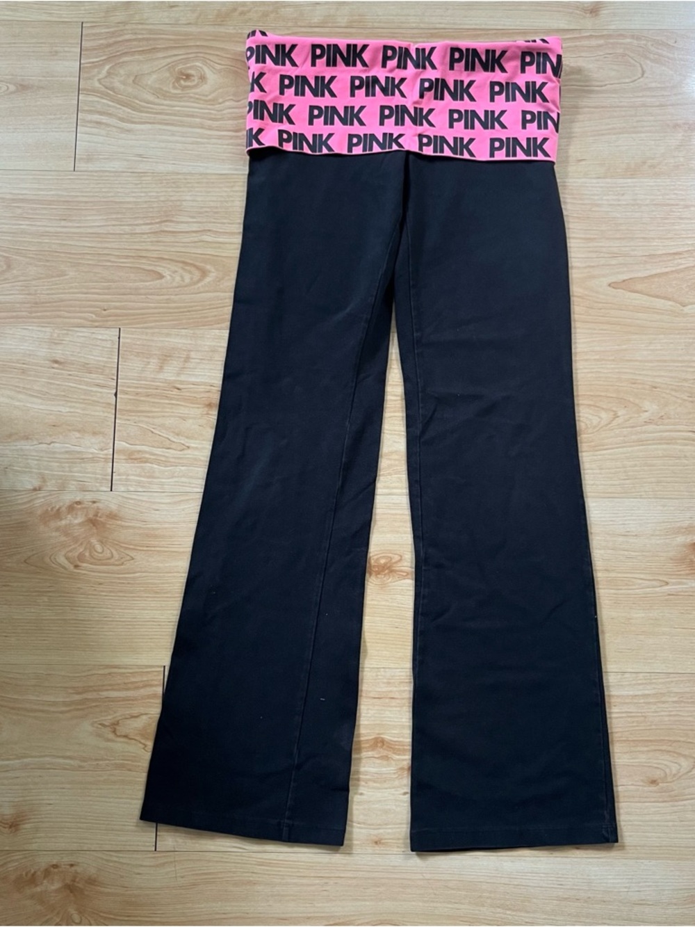 Y2K Victoria's Secret PINK Vtg Foldover Yoga Pants M Flare Leg Neon Black Pink